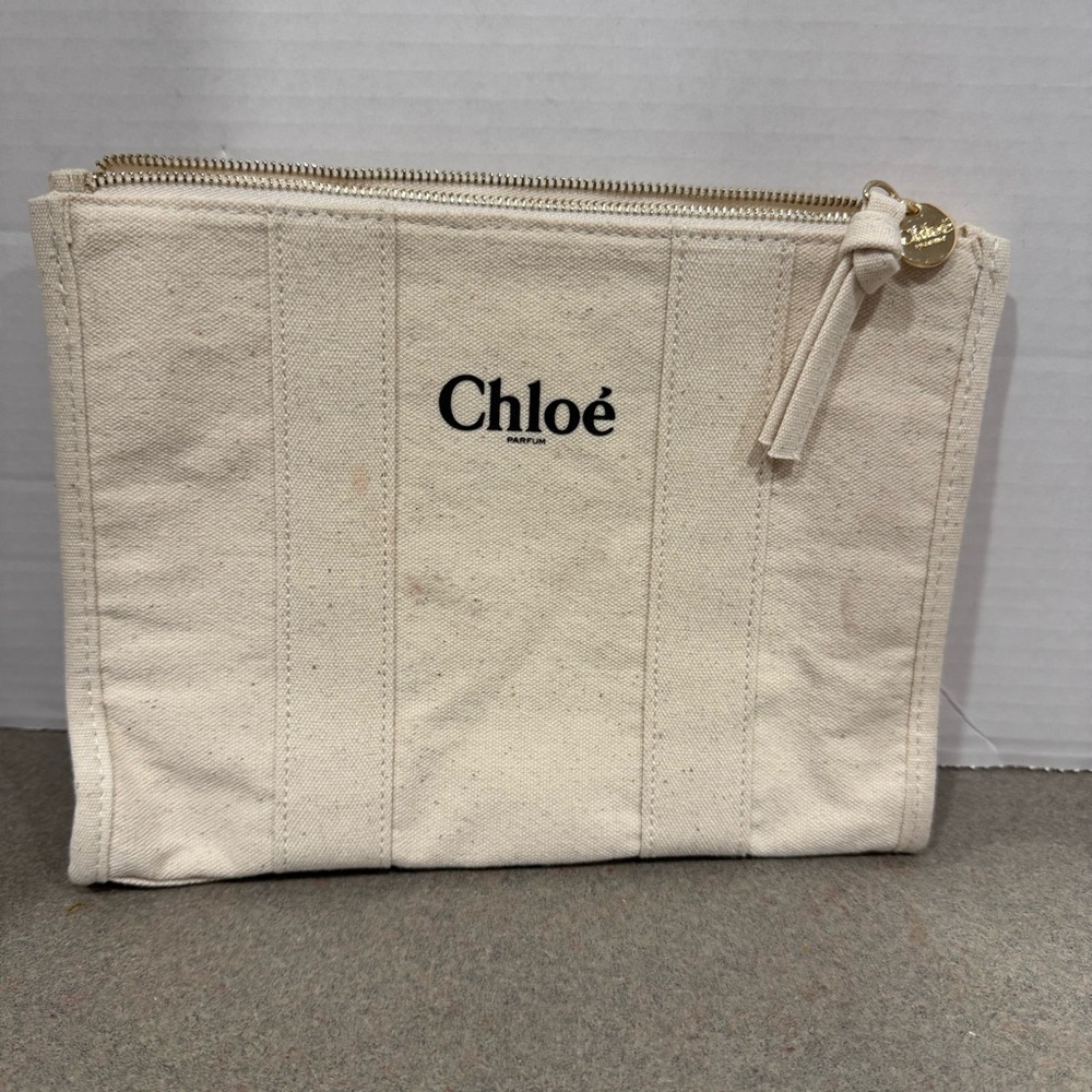 Chloe Parfum Soft Beige Cotton Canvas Clutch Beauty Bag